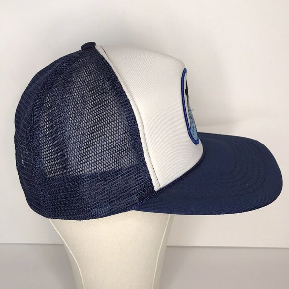 Vintage Seaworld Blue White Orca Killer Whale Patch Mesh Snapback Trucker Hat - Picture 4 of 9